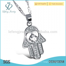 Crystal hamsa silver necklace,fatima hand jewelry